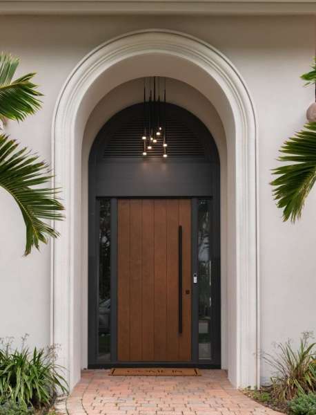01a-modern-organic-arched-entry-mahagony-pivot-door